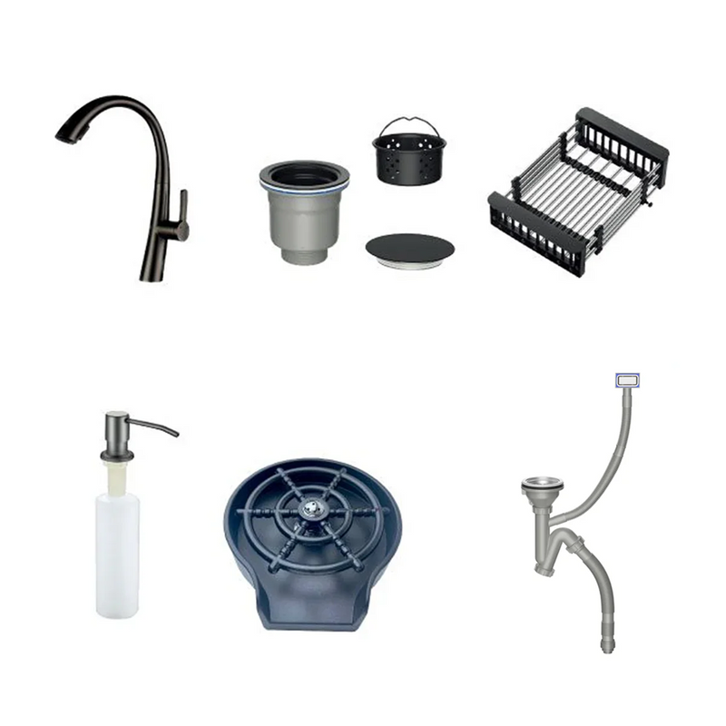 Bolonia 84 Fregador Moderno de Acero Inoxidable | Sistema Anti Reboso | Enjuagador de Vasos | Dispensador de