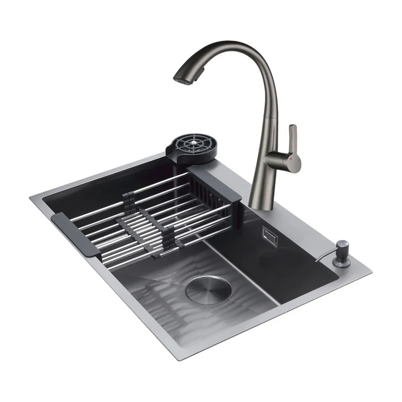 Bolonia 84 Fregador Moderno de Acero Inoxidable | Sistema Anti Reboso | Enjuagador de Vasos | Dispensador de