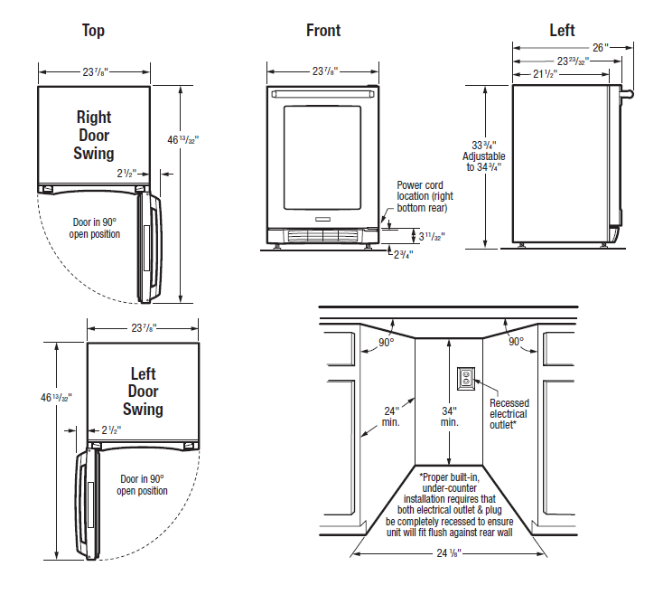 24'' Under-Counter Wine Cooler with Right-Door Swing