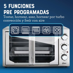 Horno Oster® extra grande puertas estilo francés con freidora de aire y recubrimiento interno antiadherente