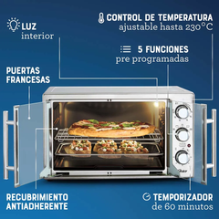 Horno Oster® extra grande puertas estilo francés con freidora de aire y recubrimiento interno antiadherente