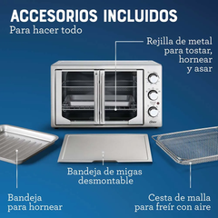 Horno Oster® extra grande puertas estilo francés con freidora de aire y recubrimiento interno antiadherente