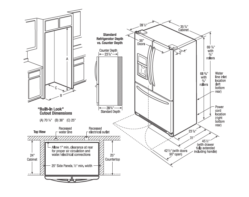 23 Pies Cúbico Refrigerador French Door | Dispensador de Agua y Hielo | Counter Depth