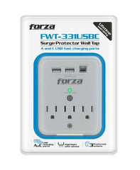 Toma de Pared con Protector Contra Sobretensiones 490J/1875W, 3 Salidas, Puertos USB, 120V