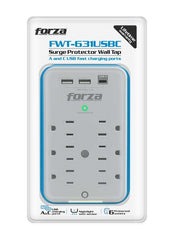 Toma de Pared con Protector Contra Sobretensiones 490J/1875W, 6 Salidas, Puertos USB, 120V