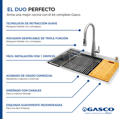 Kit PESCARA fregador + grifo de acero inoxidable 2 tinas