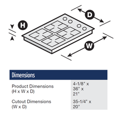 Estufa (Tope) de gas de 36 pulgadas (36”) | 5 quemadores | Cooktop