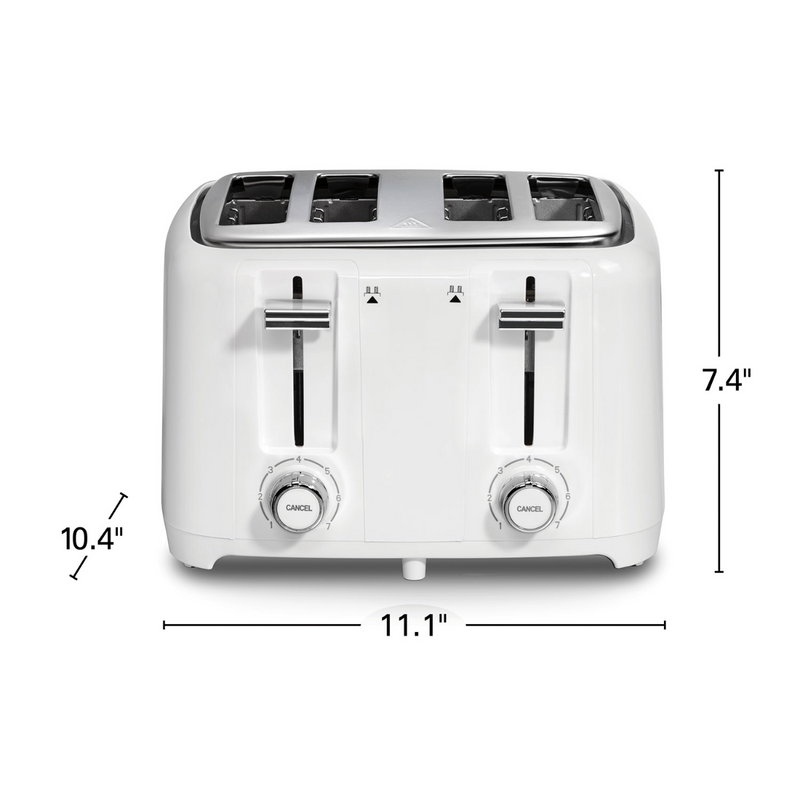 4 Slice Toaster with Extra-Wide Slots, White