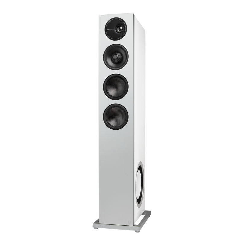 D15 High-Performance Tower Speaker with Dual 8” Passive Bass Radiators (White Left)