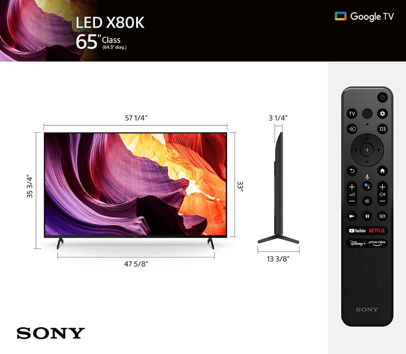 Televisor de 65" X80K | 4K Ultra HD | Alto rango dinámico (HDR) | Google TV | Control de voz con Google Assistant