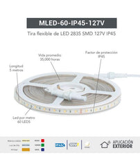 Tira de LED flexible, 2835 SMD 127V IP45, luz de día