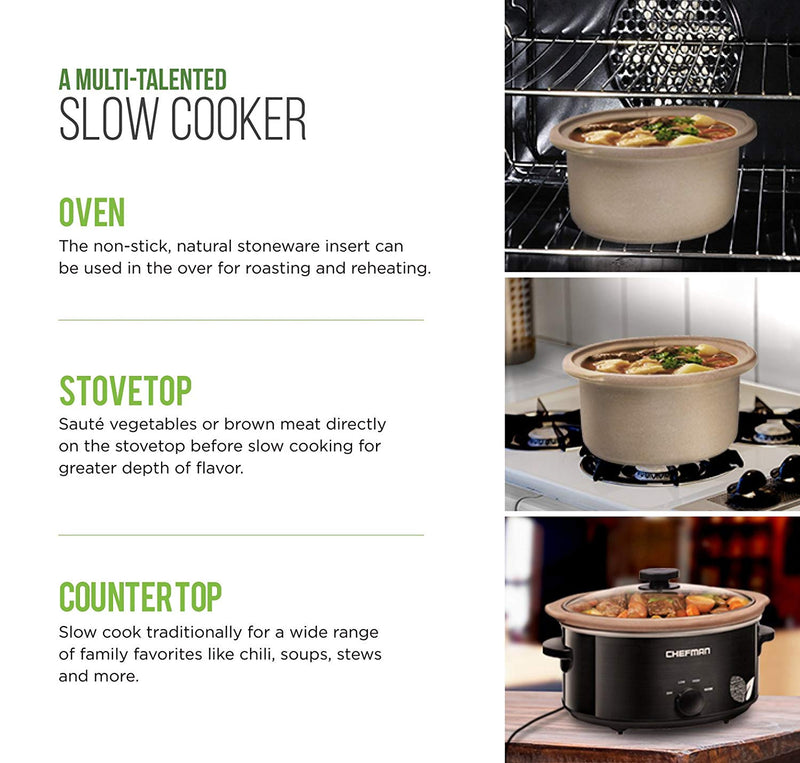 Chefman 6 Qt Slow Cooker With Natural Stoneware Crock | Tech And House ...