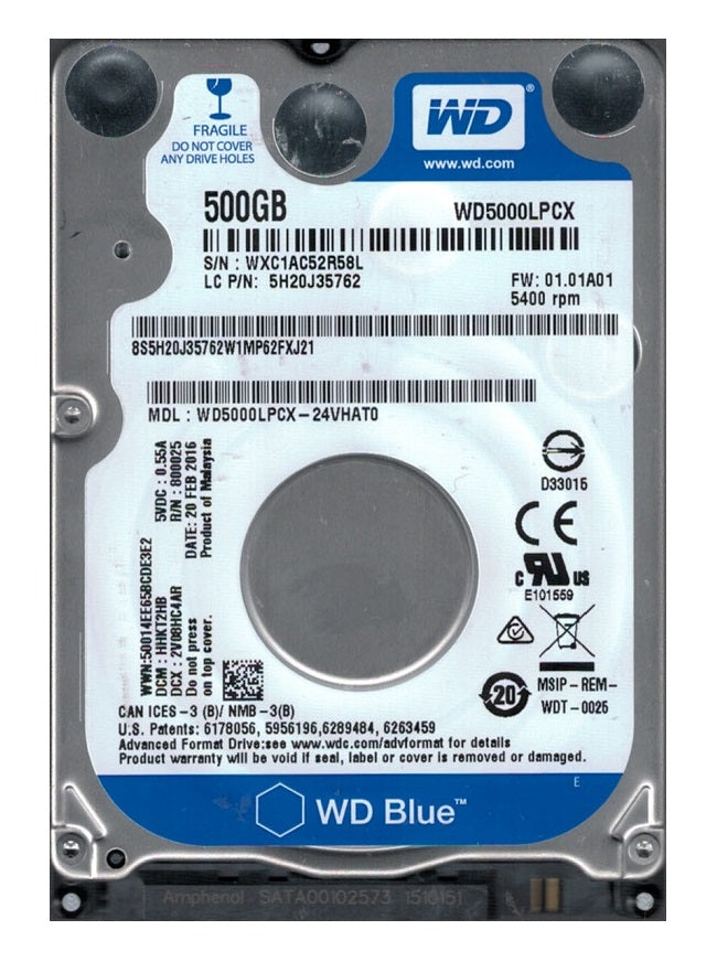 Western Digital 500 GB SATA Laptop Hard Drive - Main Image