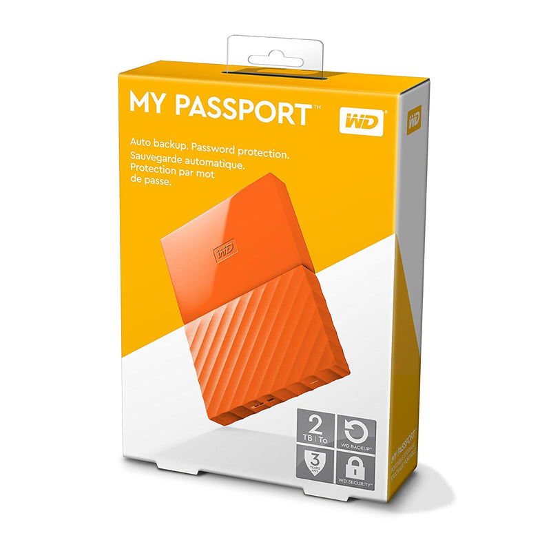 WD 2TB Orange My Passport  Portable External Hard Drive - USB 3.0